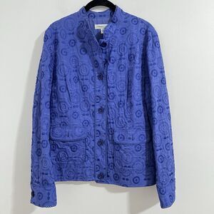 Coldwater Creek Embroidered Jacket Size 10  Violet Purple Blue Blazer Artsy